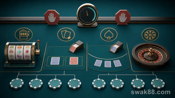 Slots, baccarat, blackjack, and roulette compared with a bounded session budget